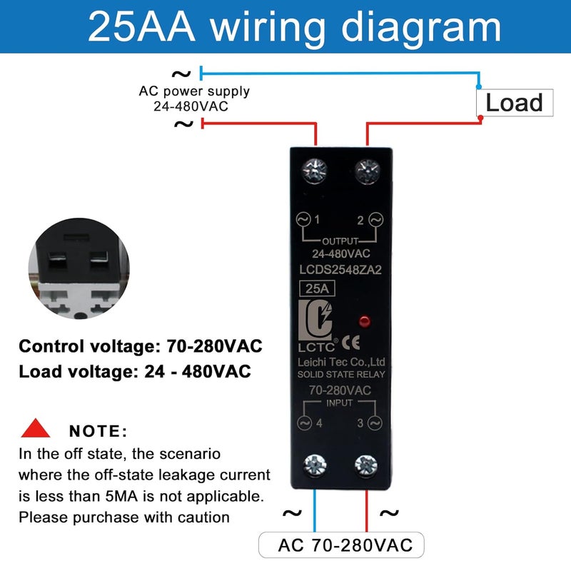 LCLCTC AC to AC Relay Solid State Relay Din Rail (Input70-280V AC Output 24-480V AC) with Radiator, 25A(AC to AC 25A) - Image 3